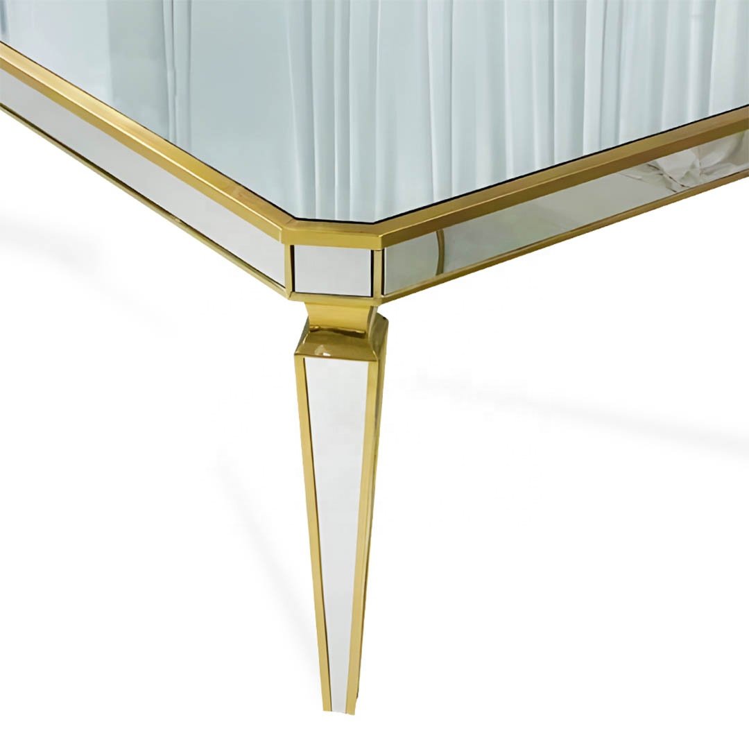 Luxury event hotel wedding dining rectangle table full mirror golden line