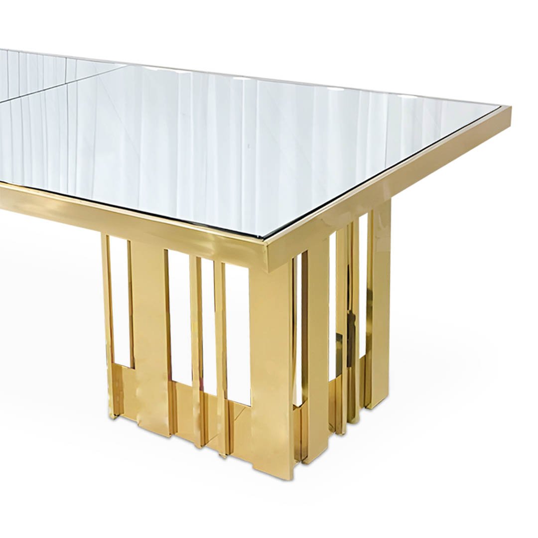 Luxury event hotel wedding dining rectangle table full mirror golden line