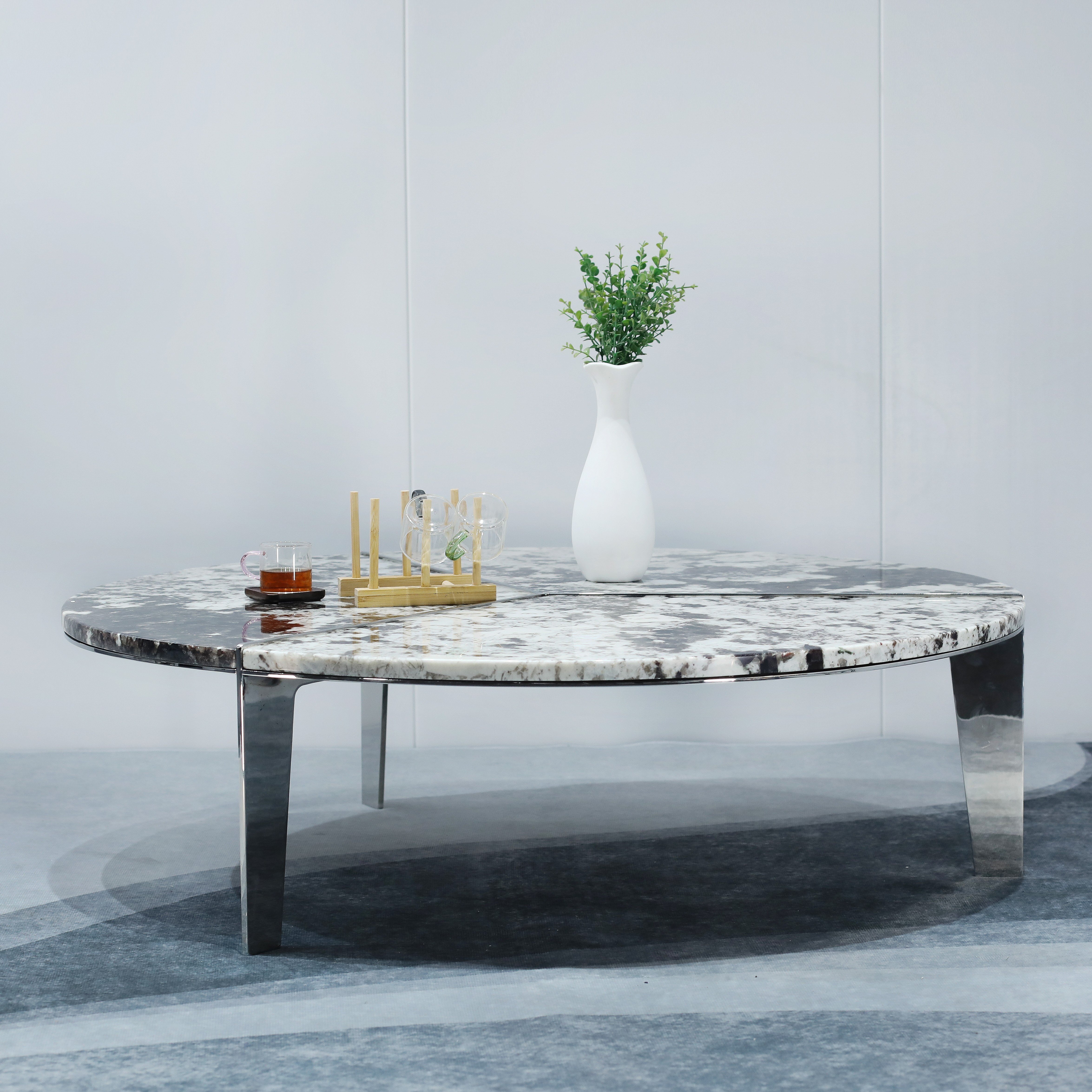Morden design stainless steel marble top center marble sofa table coffee table for Living Room