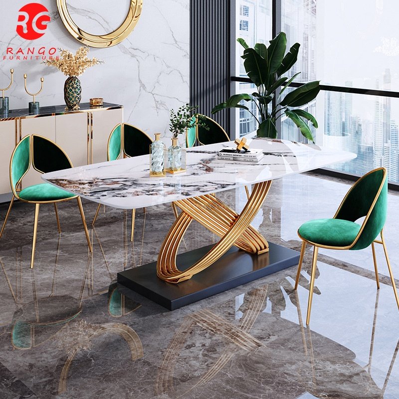 Guangdong factory marble dining table restaurant tables dining table set with chairs