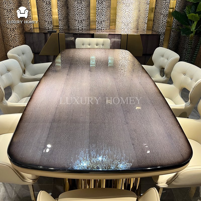Italian high-end luxury natural wood veneer hardware base dining room furniture modern dining table set full dining room