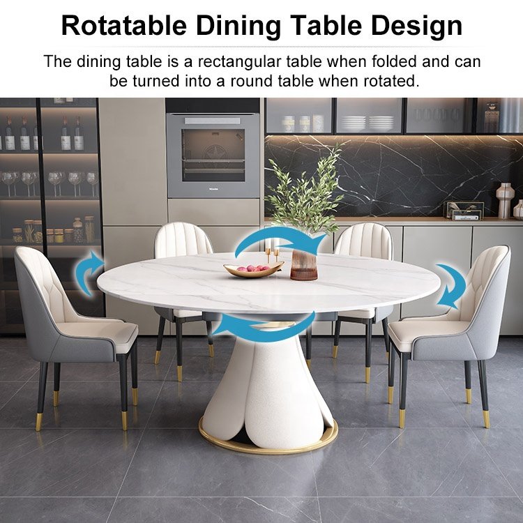 Luxury Marble Table Chair Combination Extendable Foldable Round Table Household Convertible Square Dual-purpose Dining Table