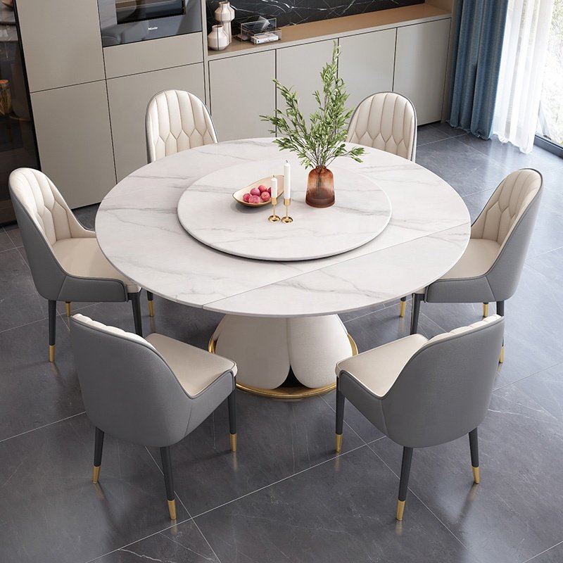 Luxury Marble Table Chair Combination Extendable Foldable Round Table Household Convertible Square Dual-purpose Dining Table