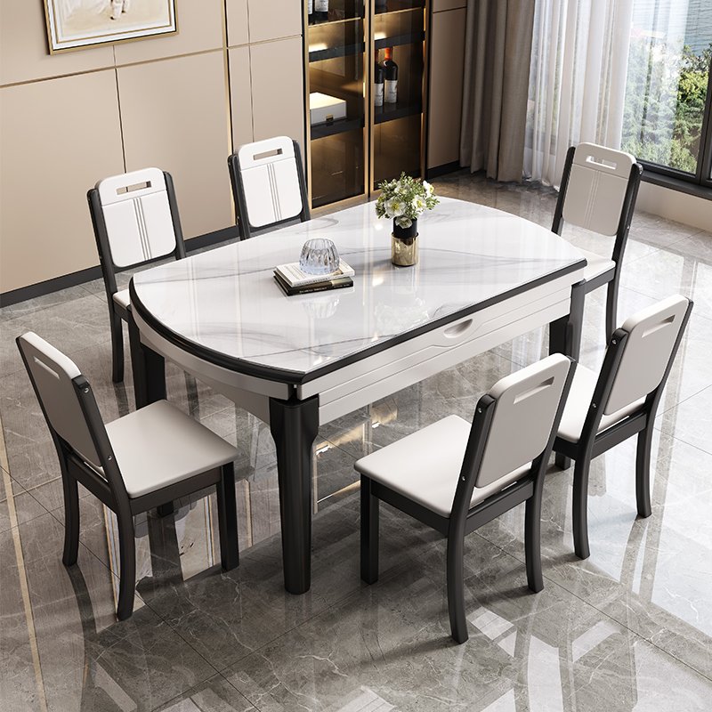 Slate dining table and chairs combination solid wood modern simple light luxury telescopic folding dining table