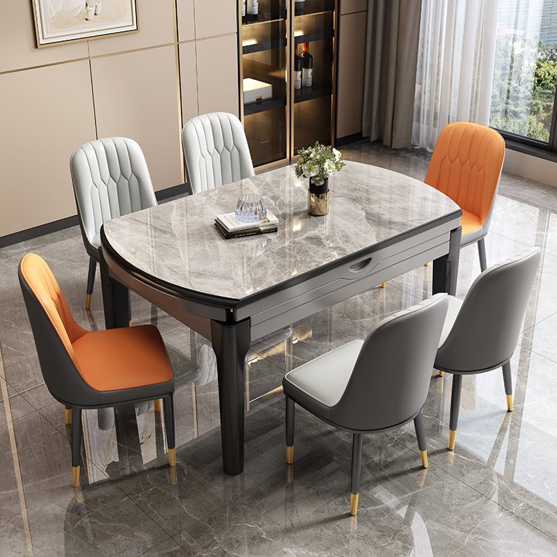 Slate dining table and chairs combination solid wood modern simple light luxury telescopic folding dining table