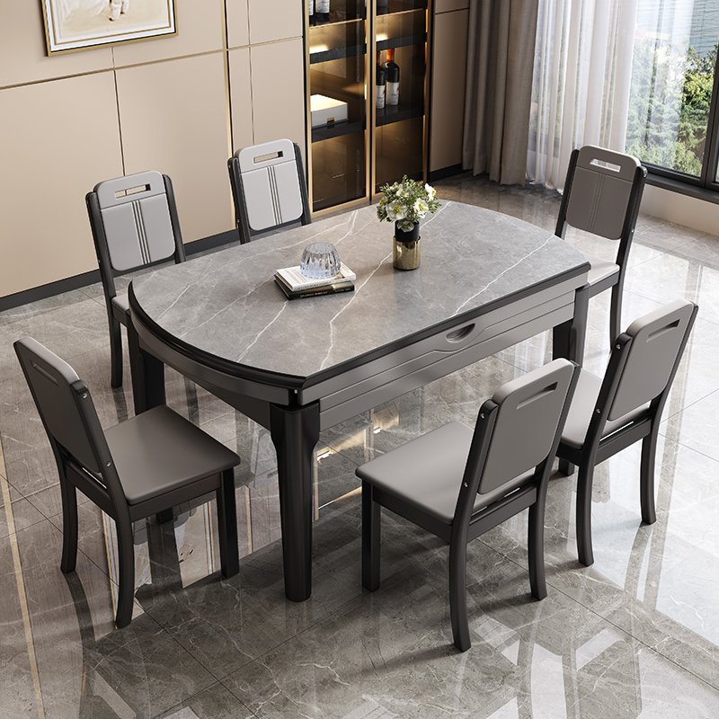 Slate dining table and chairs combination solid wood modern simple light luxury telescopic folding dining table