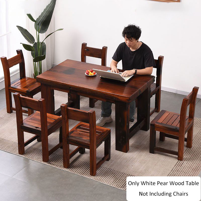 Eco-Friendly Rustic White Pear Wood Solid Wood Dining Table - Space Saving Rectangular Wooden Dining Table for Your Dining Area