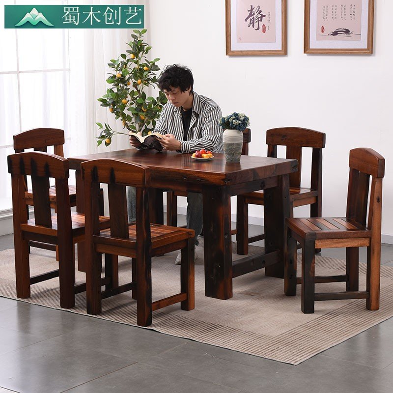 Eco-Friendly Rustic White Pear Wood Solid Wood Dining Table - Space Saving Rectangular Wooden Dining Table for Your Dining Area