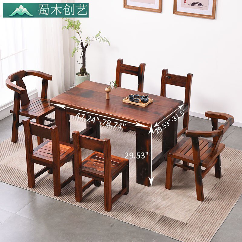 Eco-Friendly Rustic White Pear Wood Solid Wood Dining Table - Space Saving Rectangular Wooden Dining Table for Your Dining Area