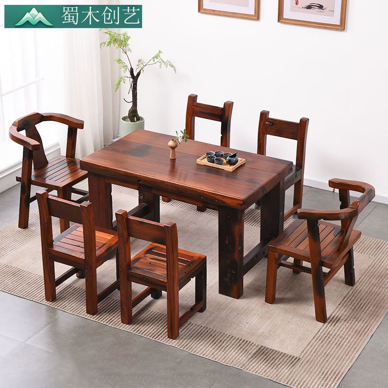 Eco-Friendly Rustic White Pear Wood Solid Wood Dining Table - Space Saving Rectangular Wooden Dining Table for Your Dining Area
