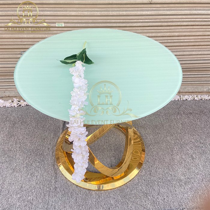 Modern Hotel Glass Top Stainless Steel Gold Wedding Cake Table For Wedding Decoration