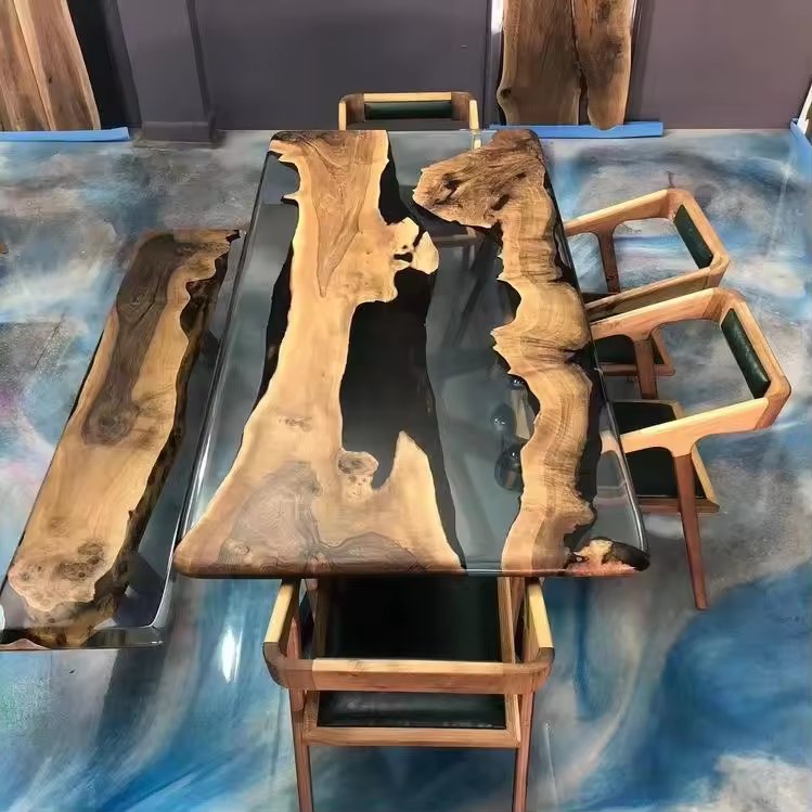 MORE DESIGN Factory Wholesale Popular Live Edge Epoxy Solid Walnut Wood Dining Resin Table