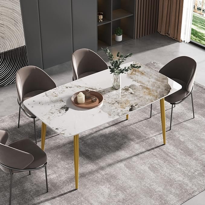 modern luxury rectangular dining table set 4 seater 6 8 dining room furniture table set Concrete marble dinning set with 6 chair