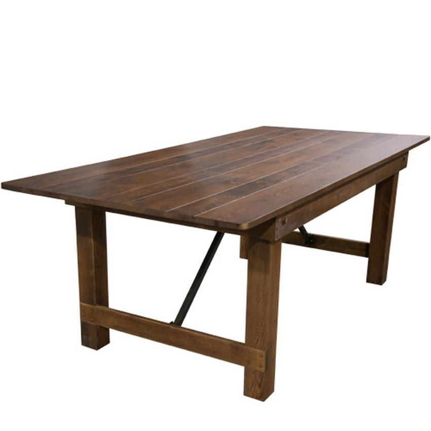 Hot sale wedding banquet dining rustic wood chairs 8ft wooden folding farm table
