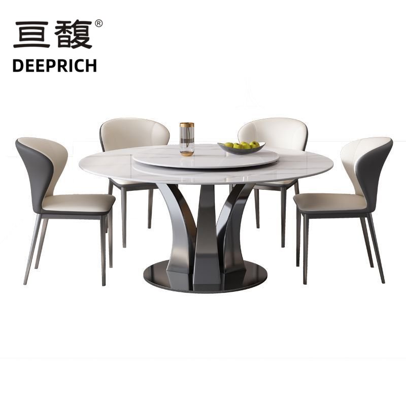 HQ0334 DEEPRICH rockplate board marble round table chair luxury natural fashionable stone hotel dining table chair set one stop