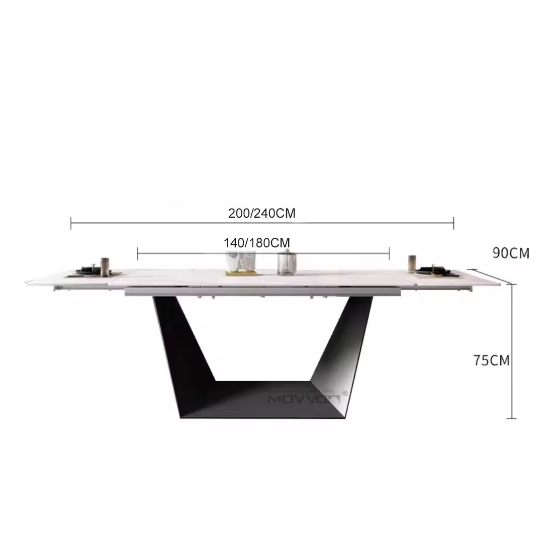 Modern luxury slate black powder coated base rectangular dining table extendable