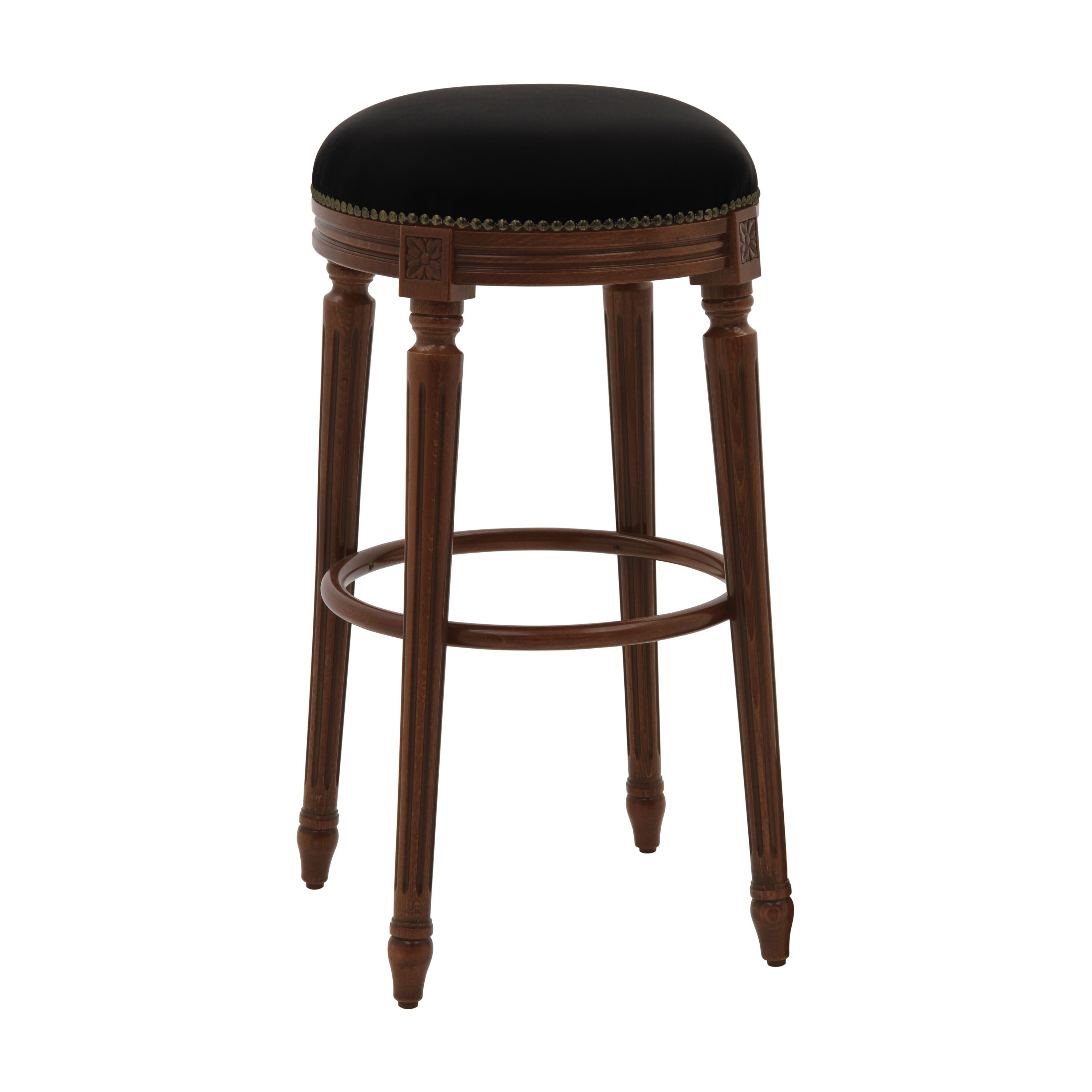 Demetra solid wood classic carved bar stool with cushion brown finish