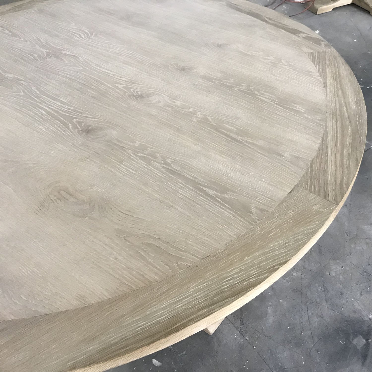 MRS WOODS Event rental wedding large oak wooden round dining table