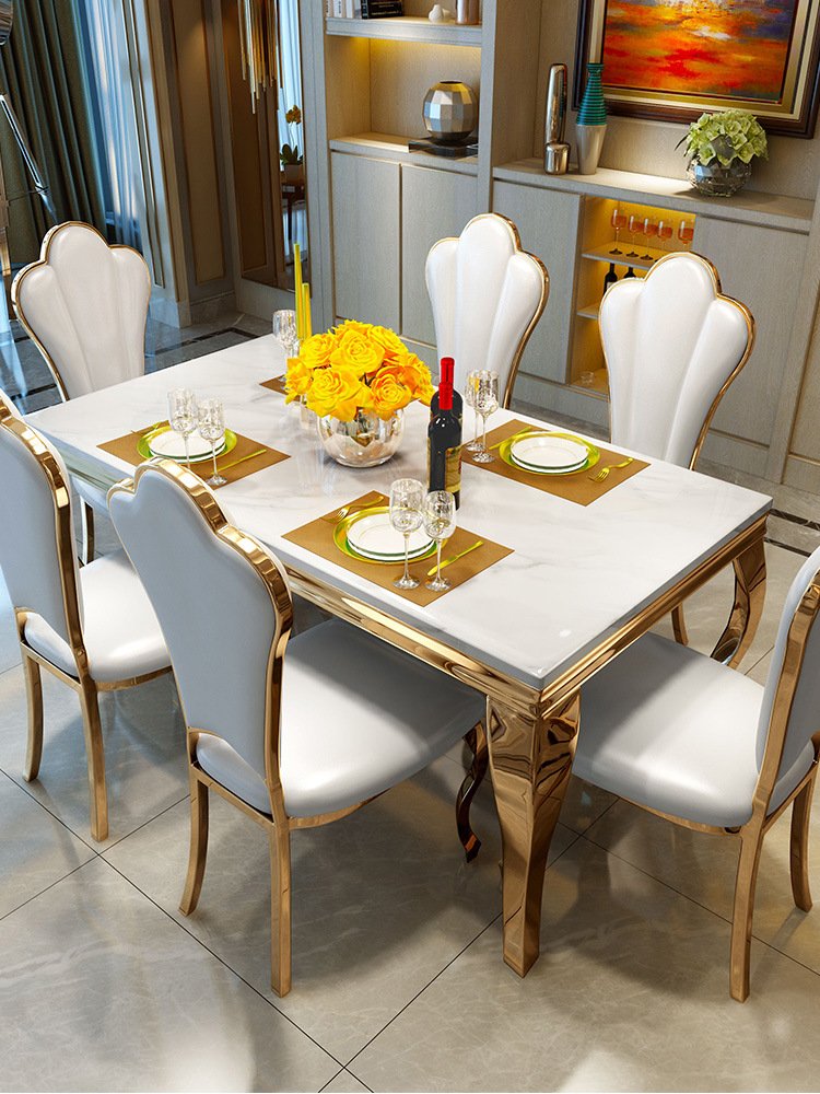 Hot selling luxury design artificial marble dining table set 6/8 seater dining room furniture