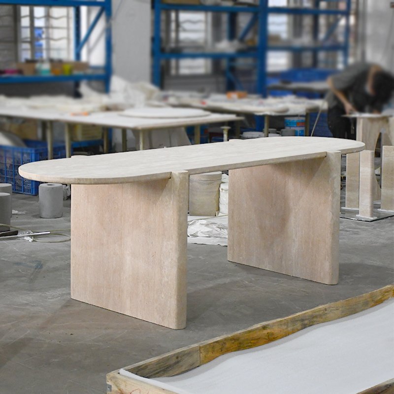 Home furniture luxury modern table dinning natural marble oval table marble travertine dining table