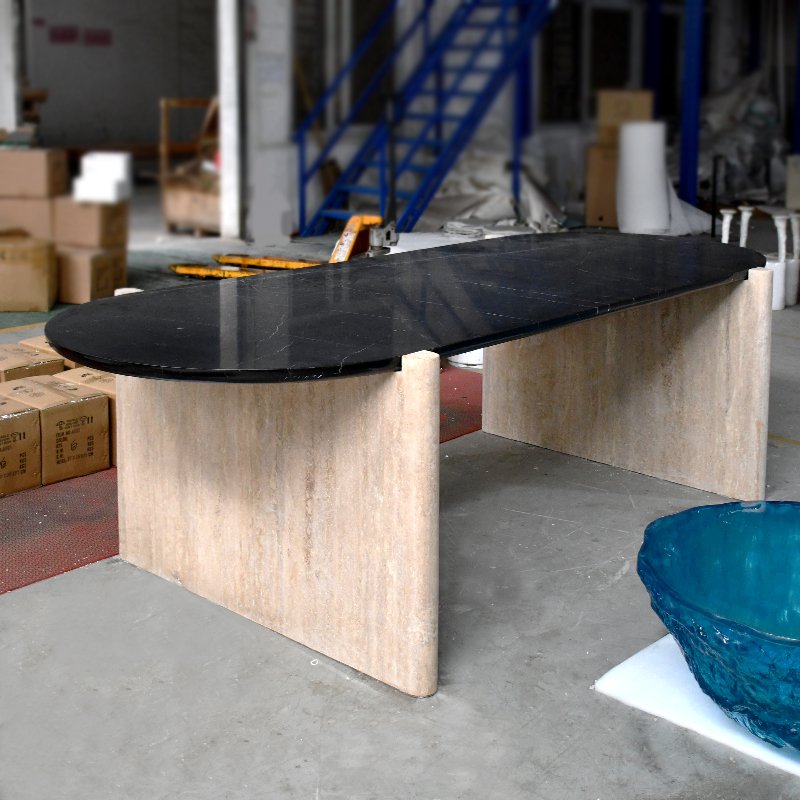 Home furniture luxury modern table dinning natural marble oval table marble travertine dining table
