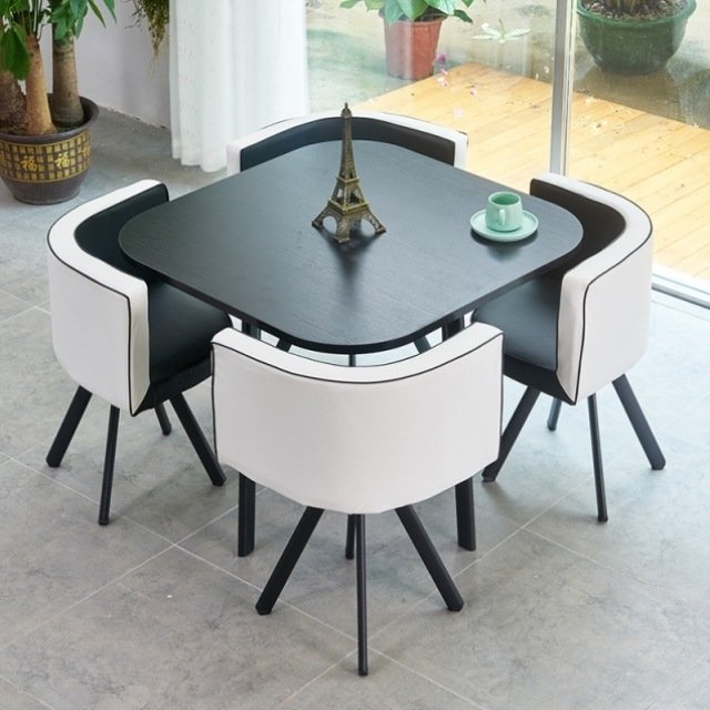 Minimalist Reception Restaurant Cafe Table And Chairs Square 4-seats can be customized Space Home Furniture Dining Table Set