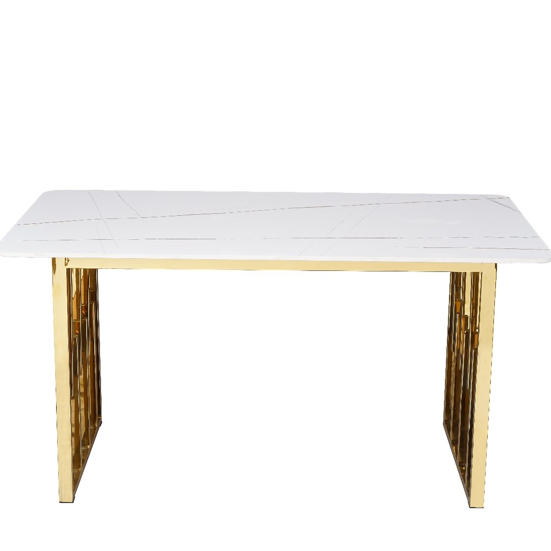 European Style Cheap White and Gold Buffet Timber Marble Top Dining Table for Dining Room