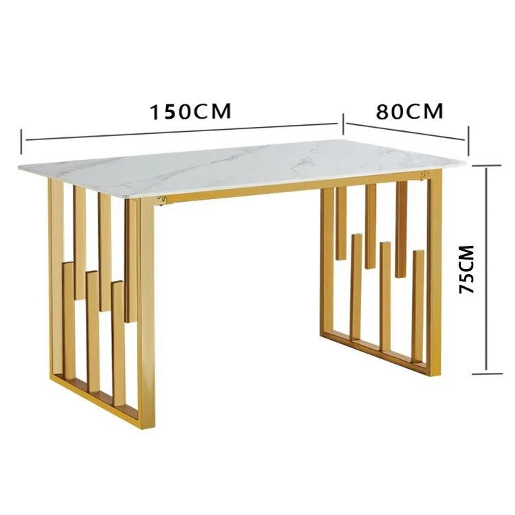 European Style Cheap White and Gold Buffet Timber Marble Top Dining Table for Dining Room