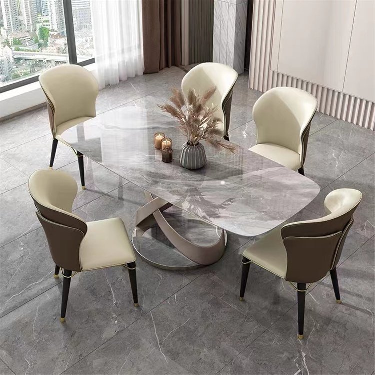 complete dining table set with 8 chairs bench stainless steel stand frame 180 cm sintered stone top dining table china foshan