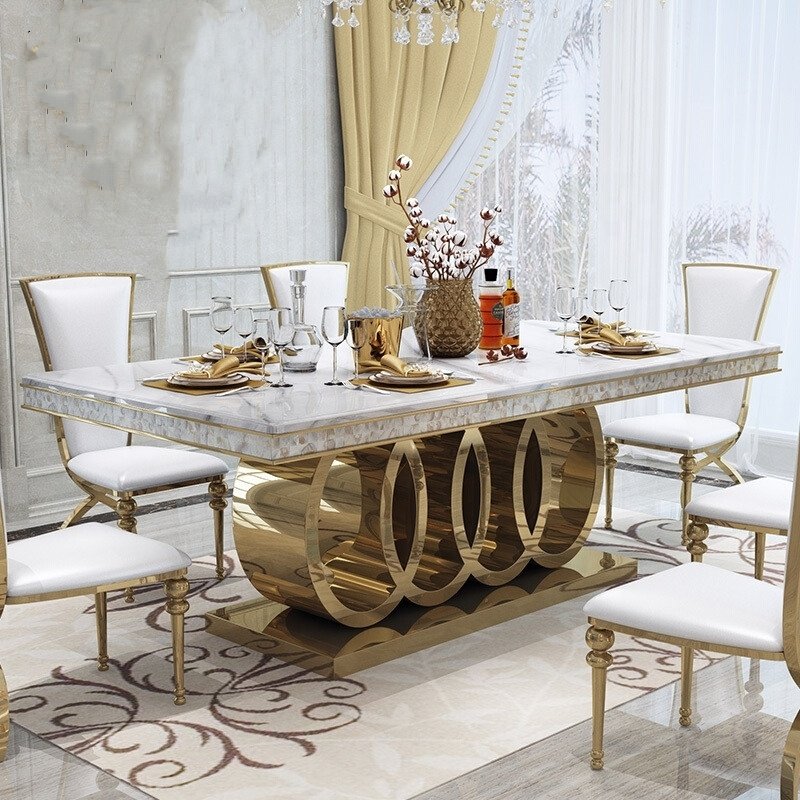 2024 Luxury glass dining table set comedores golden dining table with 6 chairs