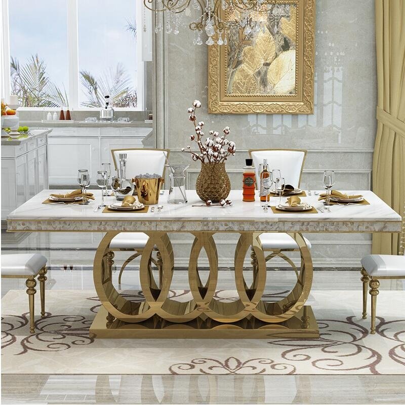 2024 Luxury glass dining table set comedores golden dining table with 6 chairs