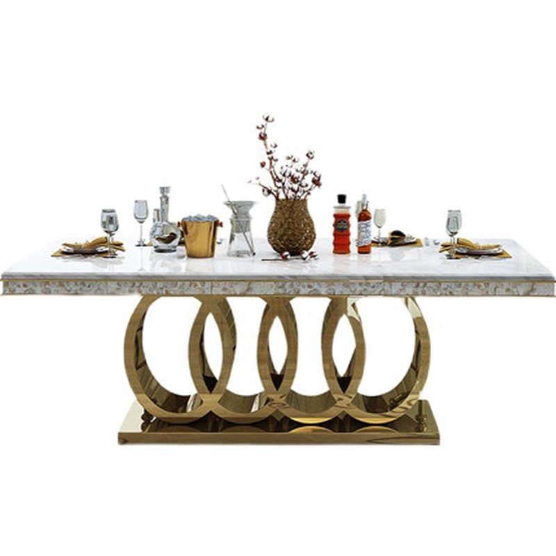 2024 Luxury glass dining table set comedores golden dining table with 6 chairs