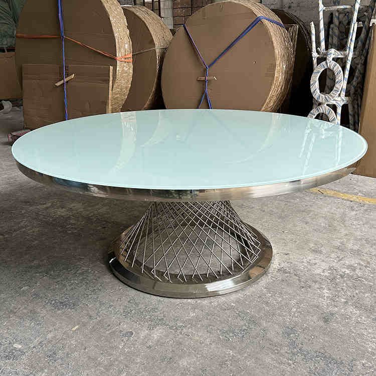 modern luxury wedding table stainless steel metal round marble glass top hotel banquet party event table for wedding