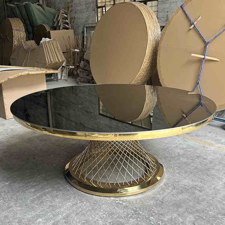 modern luxury wedding table stainless steel metal round marble glass top hotel banquet party event table for wedding