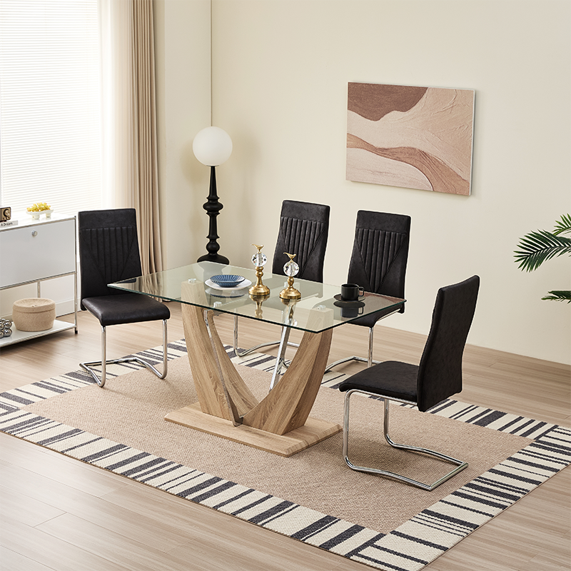 Modern room furniture extendable glass wood dining chairs and tables dinning table set 4 6 8 seater