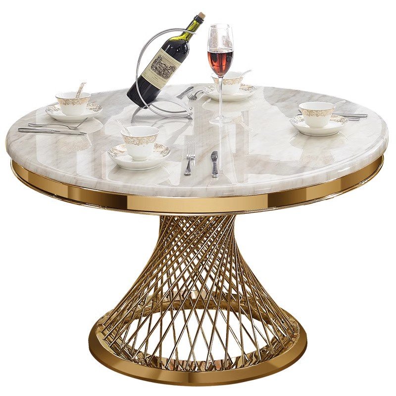 Modern household gold marble dining table and chair set modern stainless steel round dining table