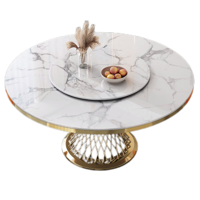 Modern household gold marble dining table and chair set modern stainless steel round dining table