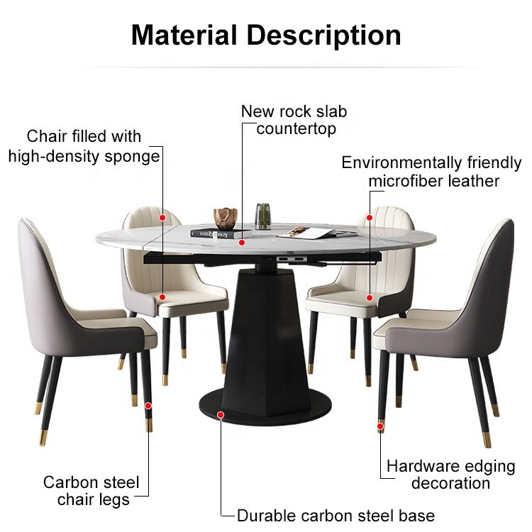 Wholesale Luxury Adjustable Marble Round Dining Table Set With Chairs Extendable Design Kitchen Dining Room Furniture