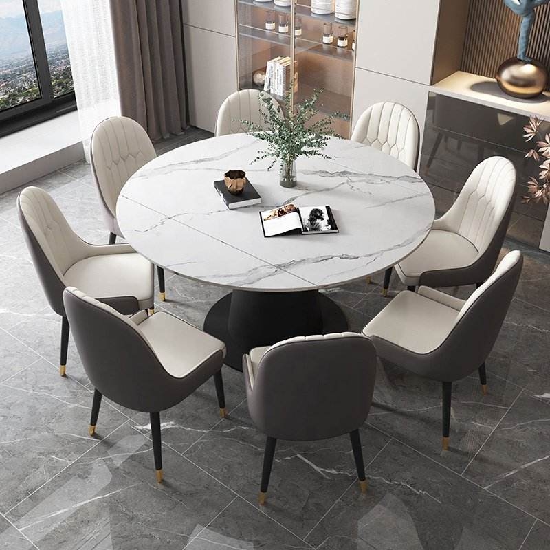 Wholesale Luxury Adjustable Marble Round Dining Table Set With Chairs Extendable Design Kitchen Dining Room Furniture