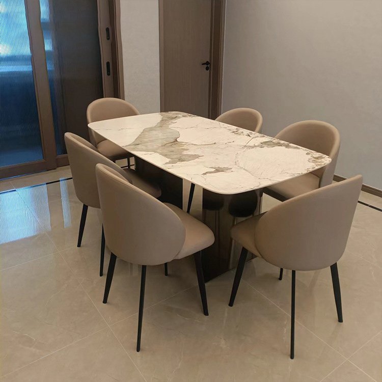 High Quality Restaurant Table Marble Tabletop Gold Stainless Steel Luxury Metal Dining Table Set Living Room Furniture