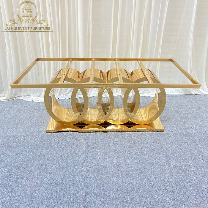 Luxury Party Events Furniture Factory Gilded Stainless Steel Clear Glass Tables For Wedding