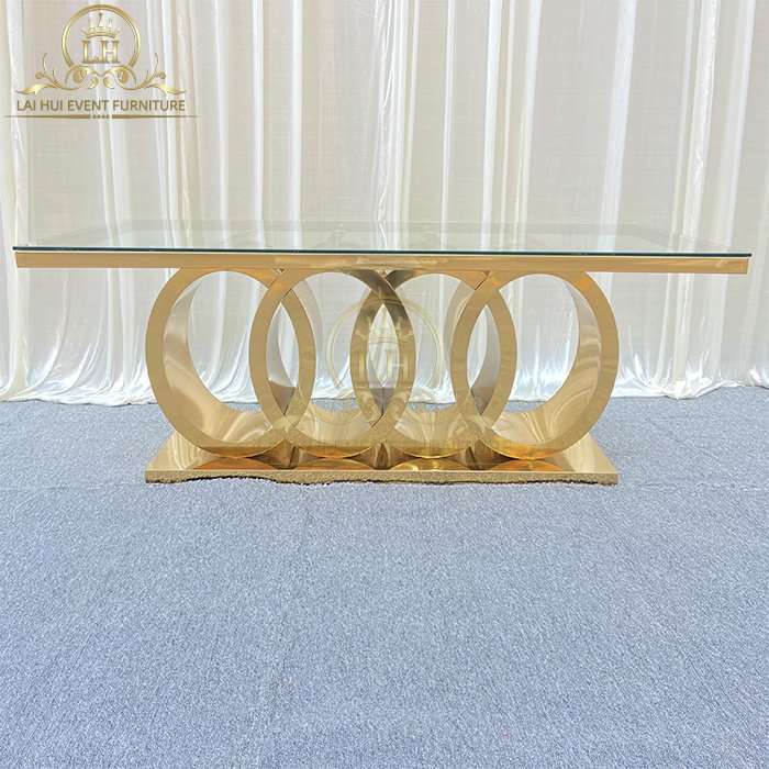 Luxury Party Events Furniture Factory Gilded Stainless Steel Clear Glass Tables For Wedding