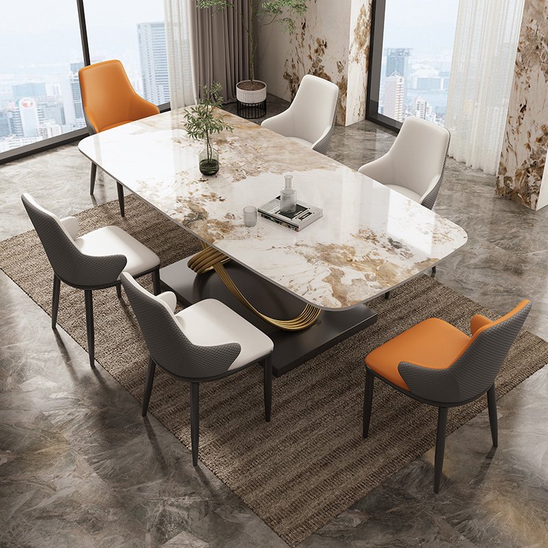 Modern Light Luxury Dining Table Chair Set Factory Custom Home Apartment Restaurant Bar Steel Stone Metal Sintered Stone