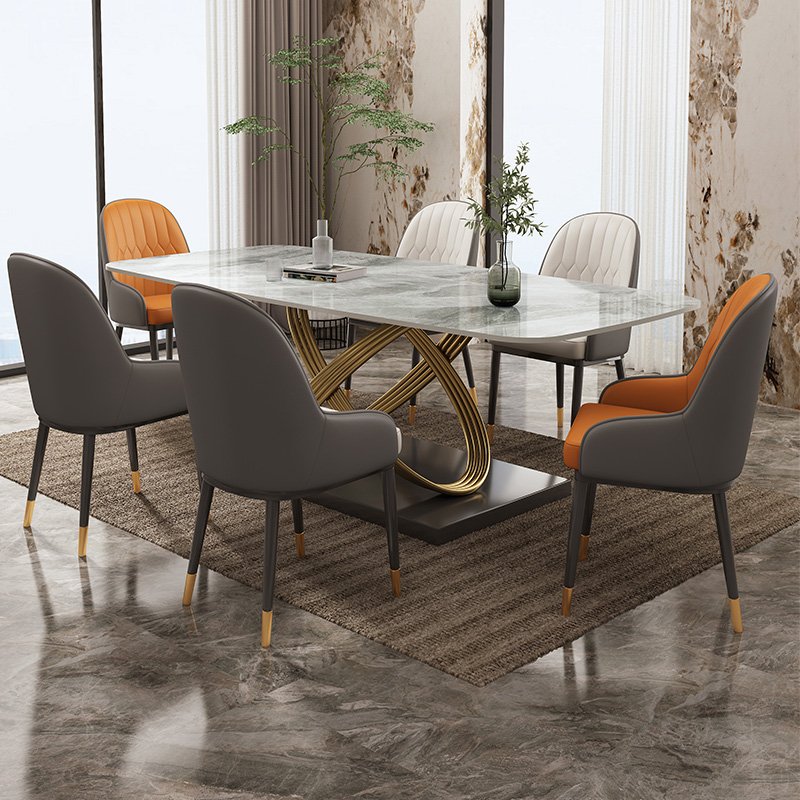 Modern Light Luxury Dining Table Chair Set Factory Custom Home Apartment Restaurant Bar Steel Stone Metal Sintered Stone