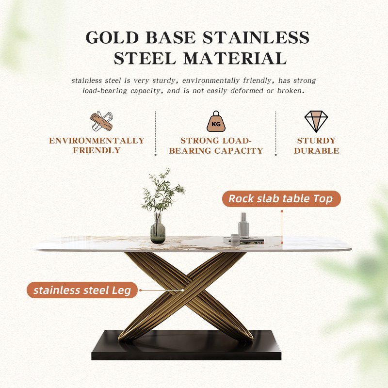 Modern Light Luxury Dining Table Chair Set Factory Custom Home Apartment Restaurant Bar Steel Stone Metal Sintered Stone
