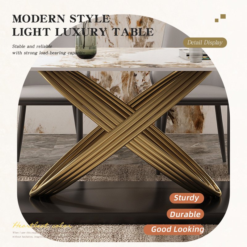 Modern Light Luxury Dining Table Chair Set Factory Custom Home Apartment Restaurant Bar Steel Stone Metal Sintered Stone