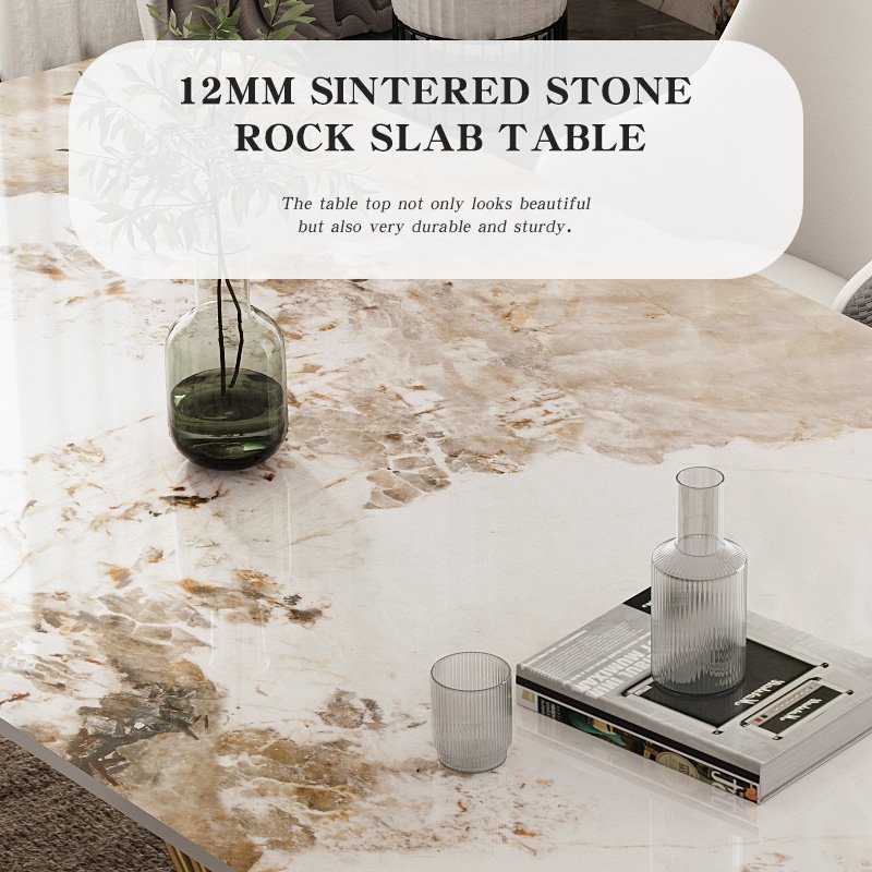 Modern Light Luxury Dining Table Chair Set Factory Custom Home Apartment Restaurant Bar Steel Stone Metal Sintered Stone