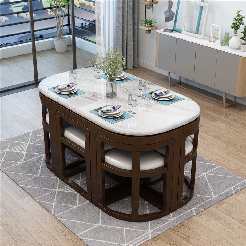 HANYEE Modern Solid Wood Dining Table Set Conveniently Accommodates 4/6 Chairs for Kitchen Use