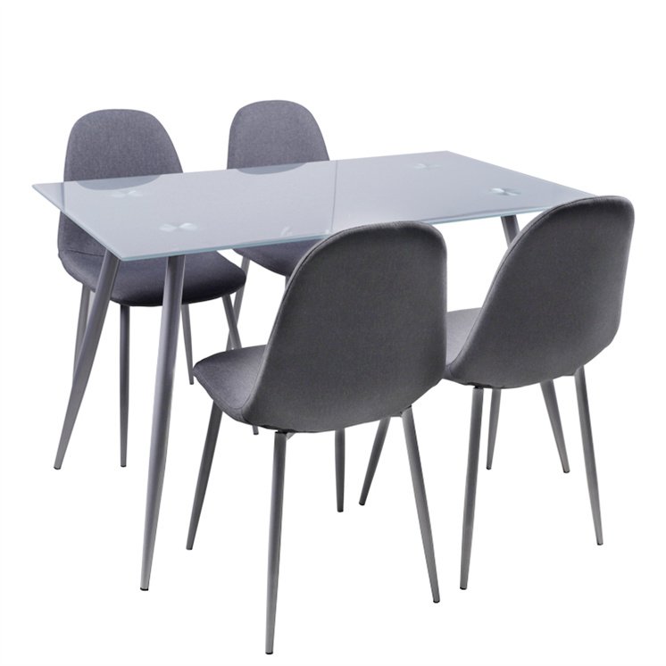 Glass Dinning Room Table Modern Wood Grain Metal Leg Rectangular Square Clear Tempered Glass Top Dining Table