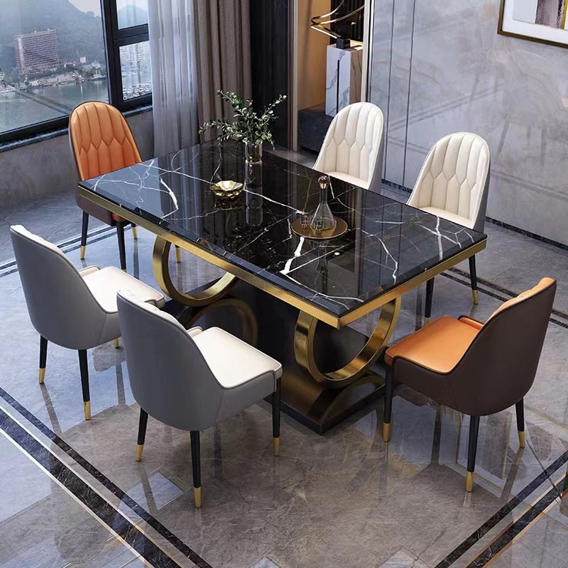 Nordic Luxury Marble table Modern gold plating process stainless steel 4-8 rectangular restaurant villa table